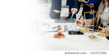 business people and lawyers discussing contract papers sitting at the table. Concepts of law, advice, legal services. 130315266
