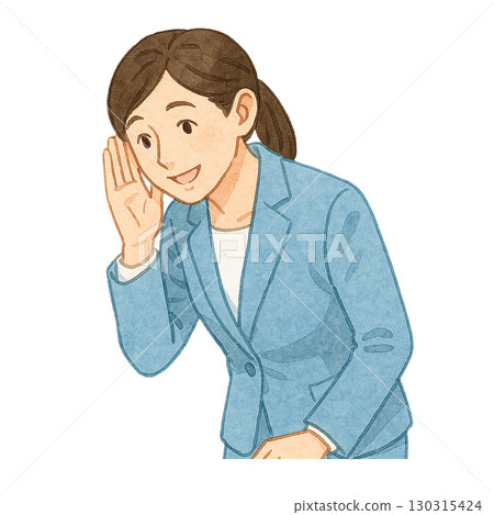 一位女商人用手摀住耳朵聽談話的插圖 一位女商人用手摀住耳朵聽談話的插圖 130315424