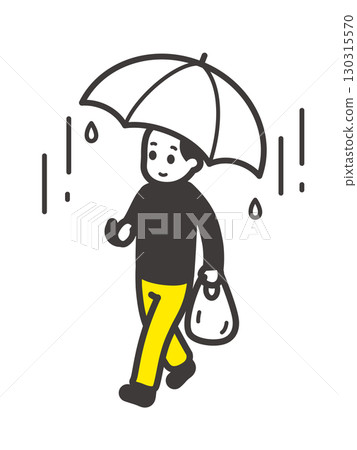 一名男子撐著傘行走的等距向量插圖 130315570