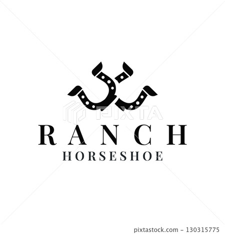 Horseshoe logo with minimalist black silhouette design as a symbol of horse ranch and blacksmith symbol logo template illustration concept for brand or poster Horseshoe logo with minimalist black silhouette design as a symbol of horse ranch and blacksmith symbol logo template illustration concept for brand or poster 130315775