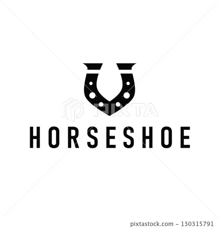 Horseshoe logo with minimalist black silhouette design as a symbol of horse ranch and blacksmith symbol logo template illustration concept for brand or poster Horseshoe logo with minimalist black silhouette design as a symbol of horse ranch and blacksmith symbol logo template illustration concept for brand or poster 130315791