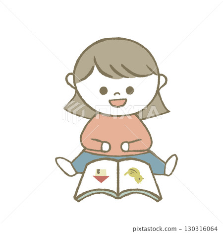 Child reading a picture book Pink 130316064