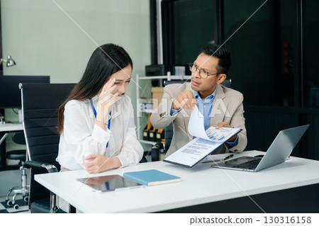 Group meeting businesspeople gathered in boardroom witnessed a conflict between female boss and employee, accusing for mistake, disagreement with team member, bad work, rivalry Group meeting businesspeople gathered in boardroom witnessed a conflict between female boss and employee, accusing for mistake, disagreement with team member, bad work, rivalry 130316158