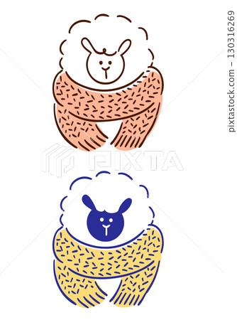 Hand-drawn vector illustration of a sheep wearing a scarf 130316269