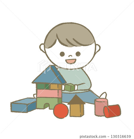 玩積木的孩子，淺藍色 130316639