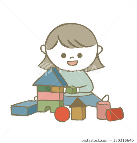 玩積木的孩子，淺藍色 130316640