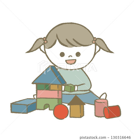 玩積木的孩子，淺藍色 130316646