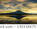 午夜時分，富士山和雲朵飄過狸湖 130316675