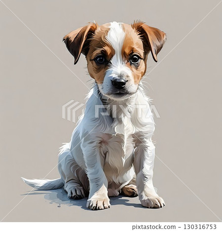 Illustration of a Jack Russell puppy sitting and looking at you 130316753