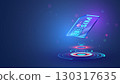 Esim icon hanging in the air 3d cyberspace. Digital virtual electronic sim card over hud digital podium. Futuristic glass mobile communication chip. eSIM mobile technology. Circular virtual interface. 130317635