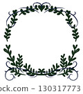 Deep green leaves silhouette circular frame border illustration 130317773