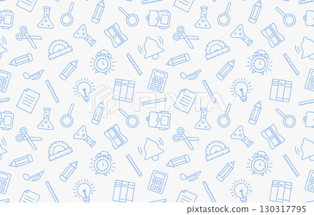 School supplies seamless pattern. Back to school linear icons endless background. Recolorable seamless pattern for printing 130317795
