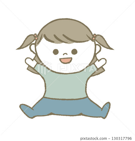 微笑的嬰兒坐在淺藍色 微笑的嬰兒坐在淺藍色 130317796