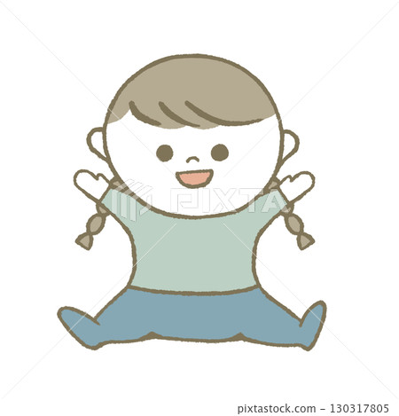 Smiling baby sitting light blue 130317805