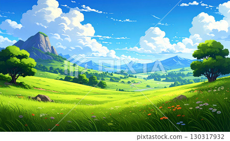 Grassland landscape generation AI background 130317932