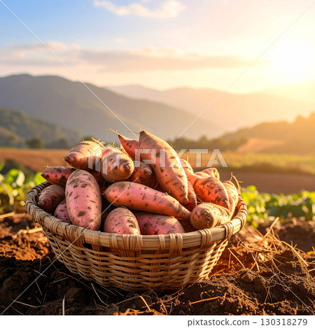 sweet potato, harvest, farming, autumn farm, root crop, vegetable harvest, rural life, sweet potato field, digging potatoes, farm experience, basket harvest, fall crops, agriculture, soil digging, cou 130318279
