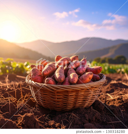 sweet potato, harvest, farming, autumn farm, root crop, vegetable harvest, rural life, sweet potato field, digging potatoes, farm experience, basket harvest, fall crops, agriculture, soil digging, cou 130318280