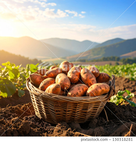 sweet potato, harvest, farming, autumn farm, root crop, vegetable harvest, rural life, sweet potato field, digging potatoes, farm experience, basket harvest, fall crops, agriculture, soil digging, cou 130318281