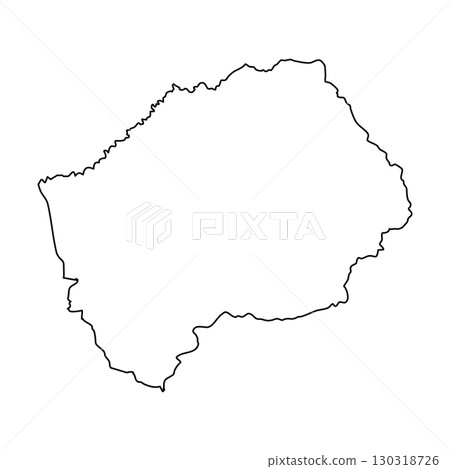 Lesotho map outline, black border, white background, geographic shape 130318726
