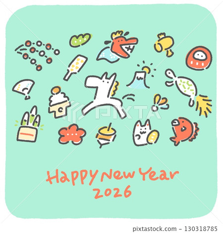 可愛的日式手繪新年賀卡 2026,以白馬和幸運新年護身符為特色 - 方形,適用於 SNS 和 Instagram 可愛的日式手繪新年賀卡 2026,以白馬和幸運新年護身符為特色 - 方形,適用於 SNS 和 Instagram 130318785