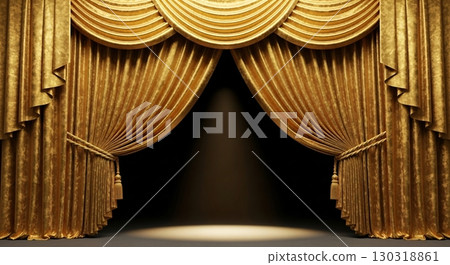 golden fabric curtain on stage 130318861