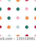 Abstract circles in a multicolor seamless watercolor pattern, hand-painted with a brush, create a textured polka dot effect. This design used for sale banners, posters, labels, or gift wrapping paper 130318981