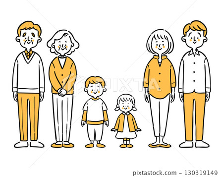 Three generations of family, whole body, vector (orange) 130319149