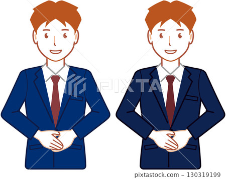 一位身穿海軍藍西裝、留著短髮、雙手交叉放在身前的年輕人 130319199