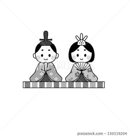 一張簡單的單色（灰度）插圖，展示了擺放在基座上的皇帝和皇后玩偶 130319204