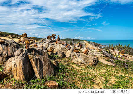 Trail along the coast and beaches from Jericoacoara to Pedra Furada in Ceara State, Brazil. 130319243