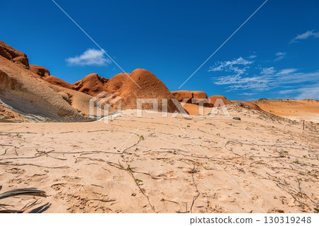 The rock formations at Canoa Quebrada Beach at Canoa Quebrada, state of Ceara, Brazil 130319248