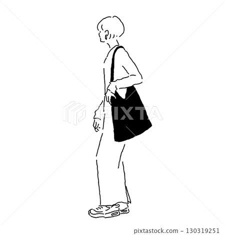 Casually coordinated woman illustration (long dress, tote bag, sneakers) 130319251