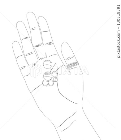 Pills in palm. Health care concept. Vector illustration isolated on white background. 130319391