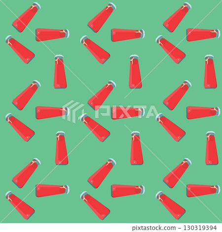 Glass bottle with red liquid. Fruit juice for baby food. Seamless pattern. Vector illustration. 130319394
