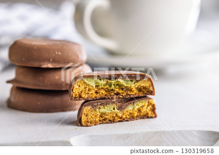Dubai style chocolate cookies on white table. 130319658