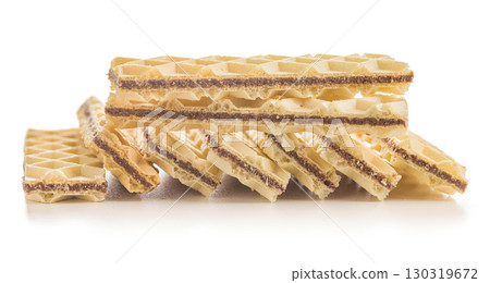 Sweet crispy wafers isolated on white background. Sweet crispy wafers isolated on white background. 130319672
