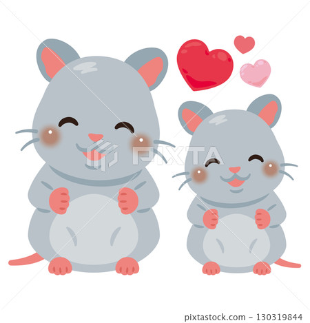 Illustration of a smiling sitting mouse parent and child 130319844