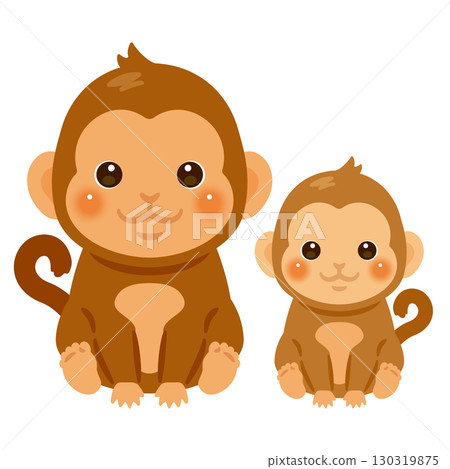 Illustration of a sitting monkey parent and child 130319875