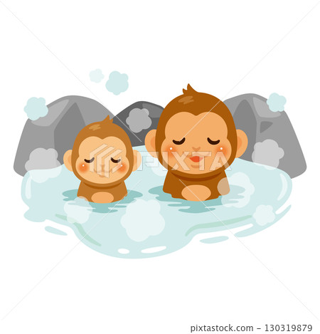 Illustration of a monkey soaking in a hot spring Illustration of a monkey soaking in a hot spring 130319879