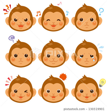 Monkey illustration set - facial expressions only 130319901