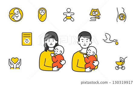 母親和父親抱著嬰兒和孕婦的圖標 130319917