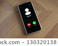 Incoming spam call on mobile phone on table 130320138