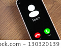 Incoming spam call on mobile phone on table 130320139