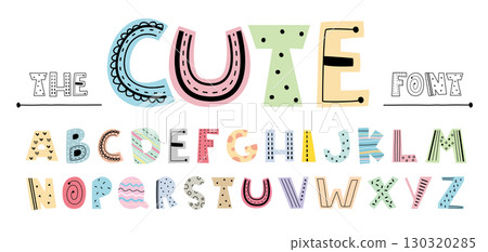 一組手繪風格可愛的大字英文字母母表，適用於兒童教育、教材紙。 130320285
