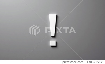 Minimalist 3D Exclamation Mark on Gray Background Symbolizing Emphasis. 130320547