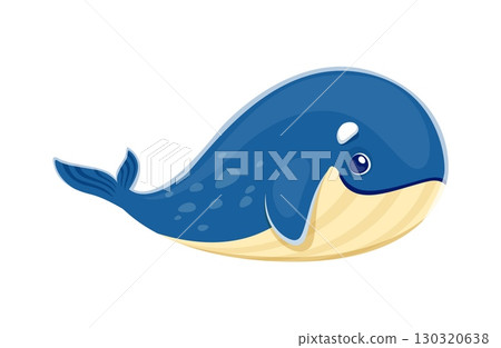 Cartoon sperm whale character. Isolated vector cachalot sea animal, ocean mammal creature with blue skin. Friendly aquatic personage for game or book, marine fauna, biodiversity, nature wildlife 130320638