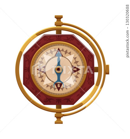 Cartoon vintage compass Caribbean pirates or corsairs game icon. Isolated vector ancient, nautical, sea navigation item, reveals wind rose symbol with directions and arrow, tool for maritime adventure Cartoon vintage compass Caribbean pirates or corsairs game icon. Isolated vector ancient, nautical, sea navigation item, reveals wind rose symbol with directions and arrow, tool for maritime adventure 130320688