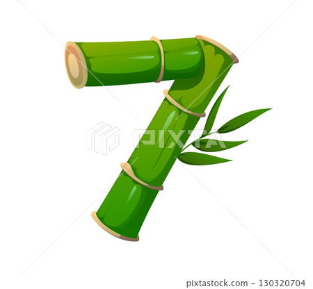 Forest bamboo branch font digit 7 seven. Japan garden tree branch alphabet font number, Asian jungle plant isolated cartoon vector typeface figure. China forest bamboo kids ABC typeface numeral symbol 130320704