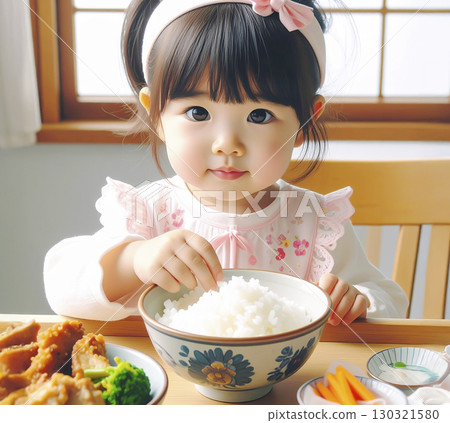 人工智慧生成的一個女孩吃飯的圖片 130321580