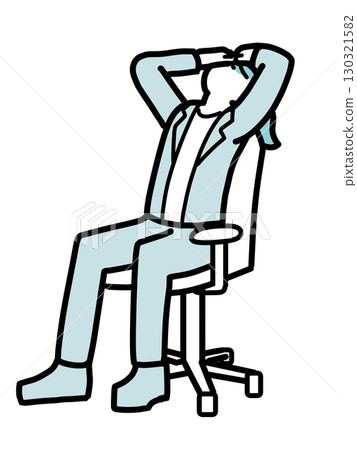 A female office worker sitting on a chair and lying on her back, covering her face 130321582